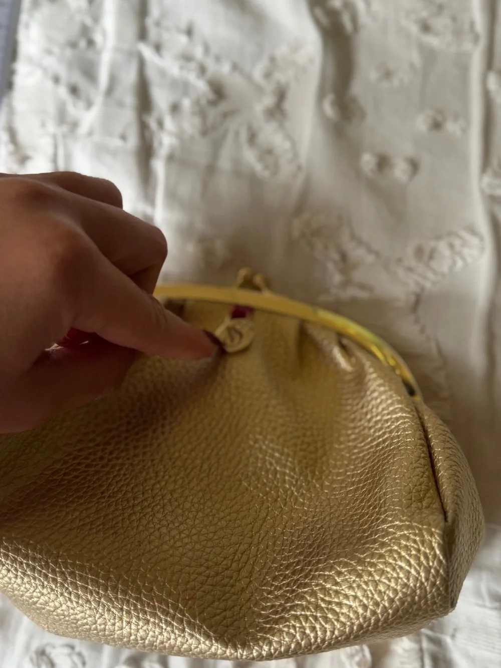 Victoria's Secret Gold Metallic Kiss-Lock Clutch with Pink Tab